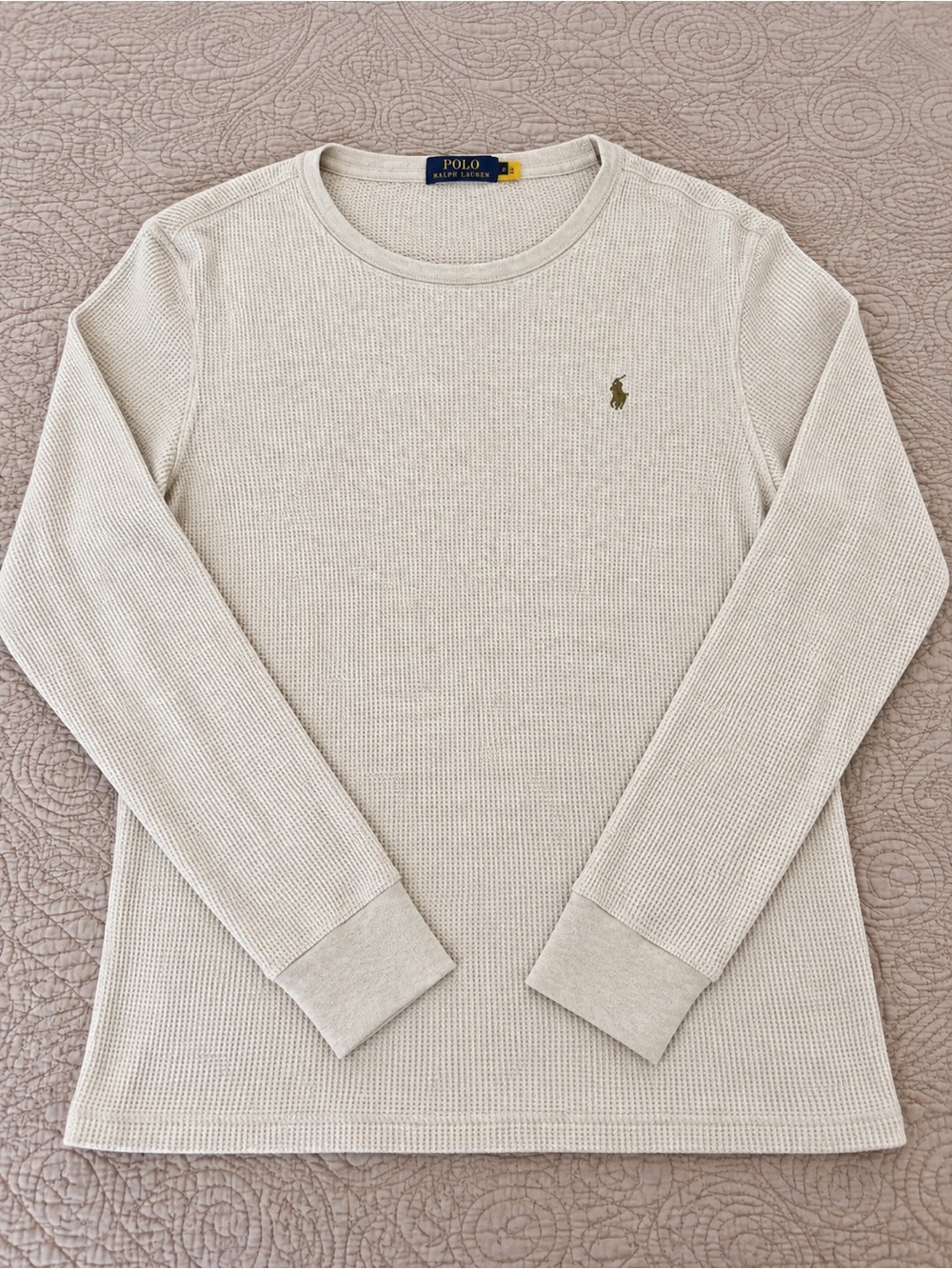 Polo by Ralph Lauren Men’s Beige Waffle Knit Long-Sleeve Shirt